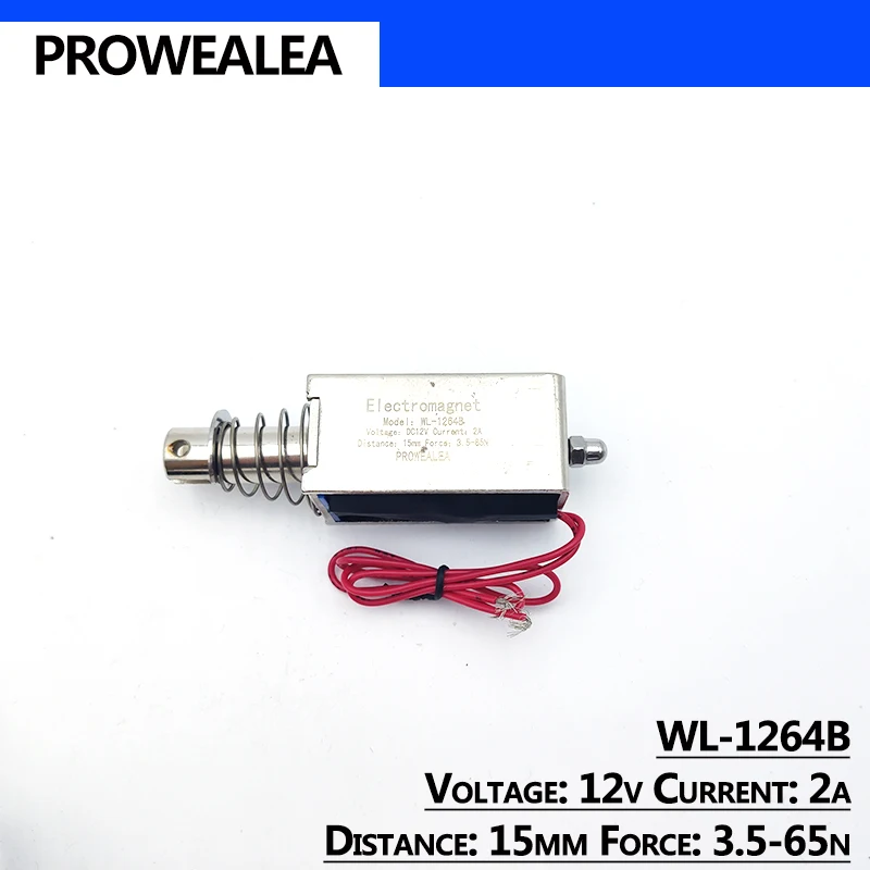 Solenoid แม่เหล็กไฟฟ้า Push Pull ประเภท WL-1264B 5V 6V 12V 24V แรงขับ3.5-65N 15มม.กรอบ Linear ไฟฟ้าแม่เหล็ก