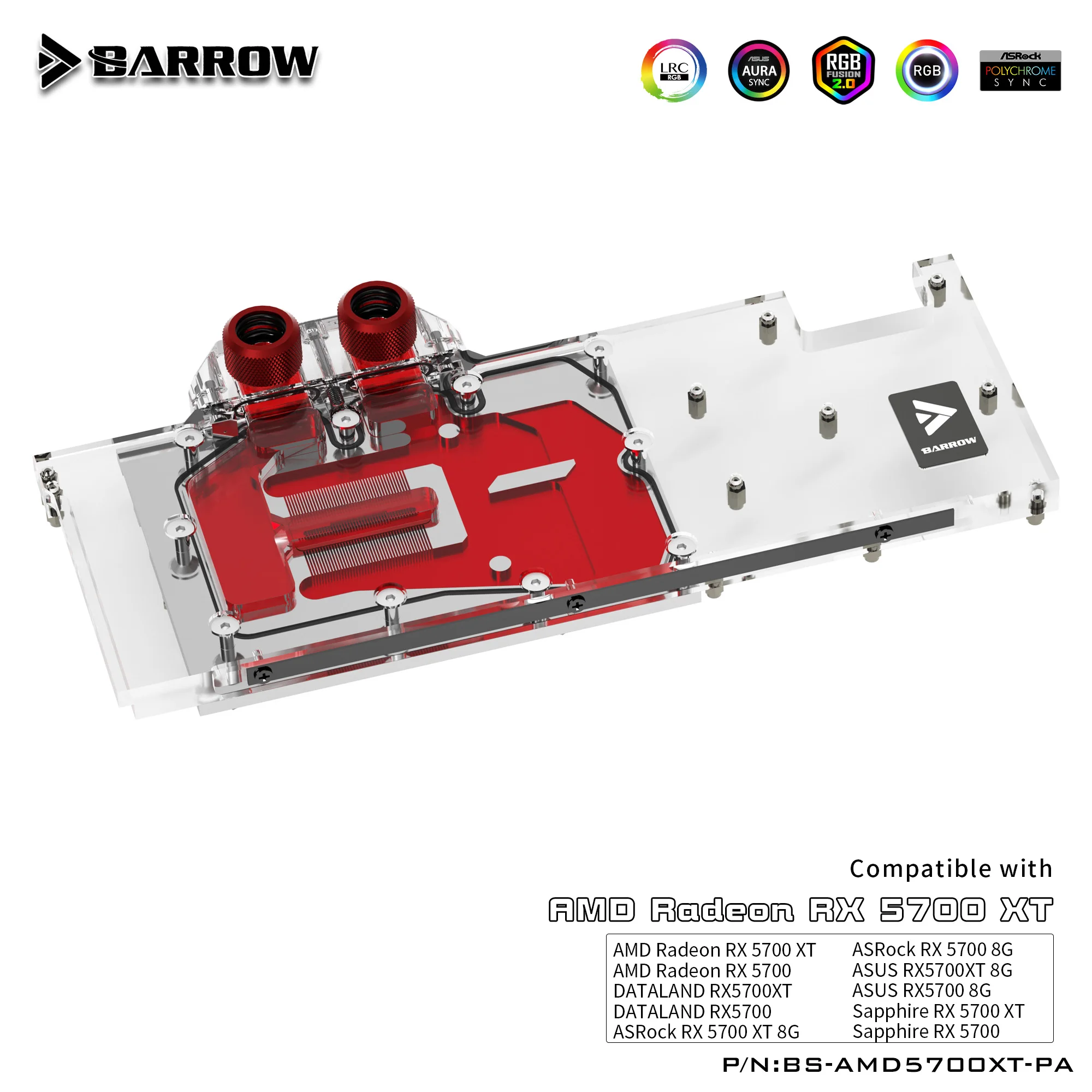 Barrow GPU Water Block For AMD Founder Edition Radeon RX5700XT/RX5700 , Video Card Water Cooler Full Cover Radiator