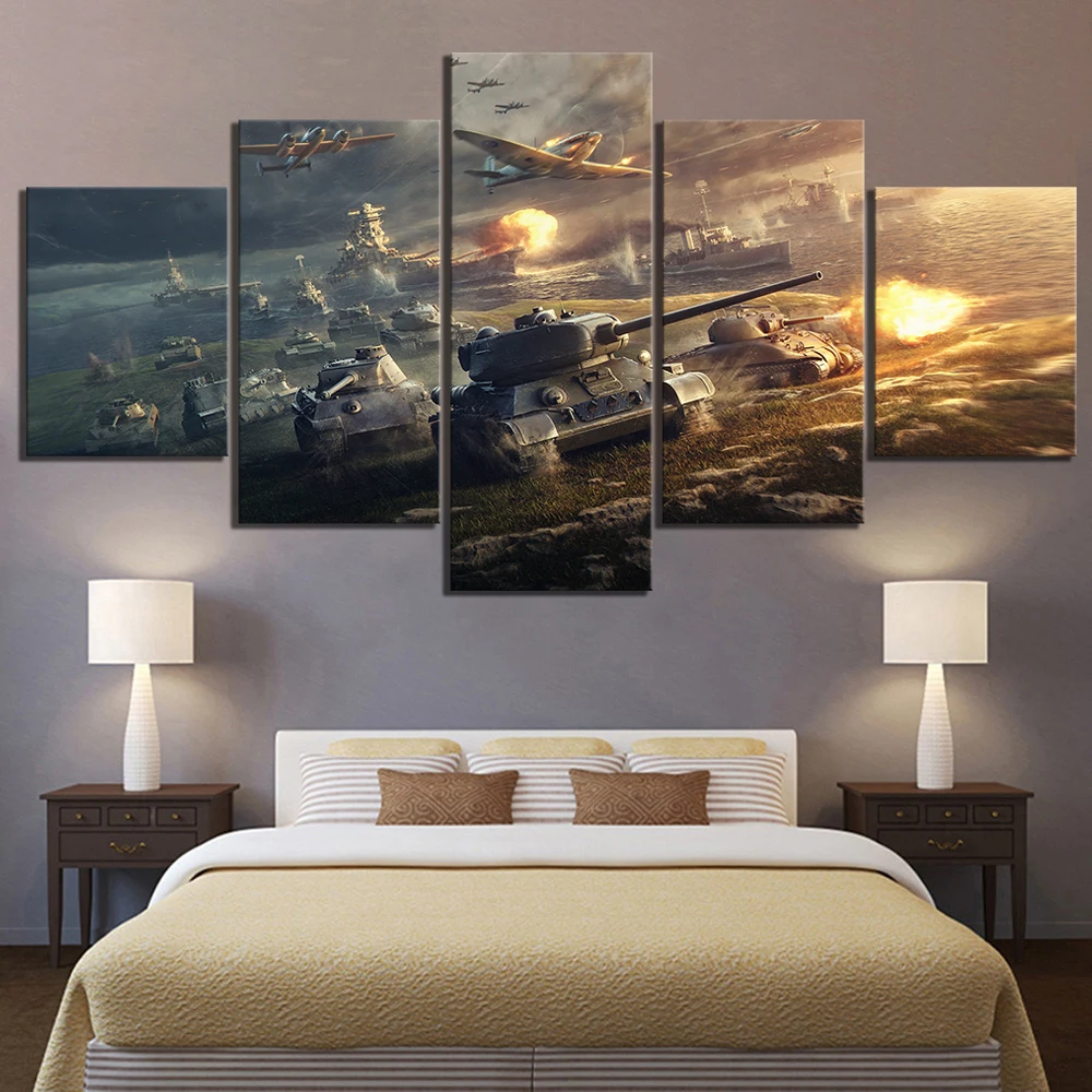 Unframed 5pcs World Of Tanks Video Game Posters Wall Art Decor Pictures Gamer Canvas Paintings Teenager Living Room Decoration