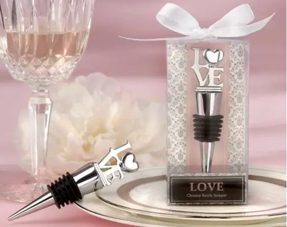 

Free Shipping (20 Pcs/lot) Bottle Wedding souvenirs of Love Chrome Bottle Stopper and Wine favor Party Favors For Bottle stopper