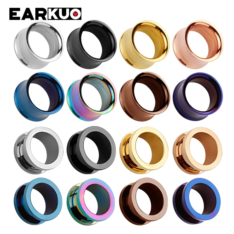 EARKUO Top Selling Ear Plugs Tunnels 8 Colors Stainless Steel Body Piercing Jewelry Ear Gauges Expanders Stretchers 2PCS 6-25mm