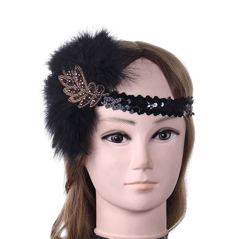 

1920s Headpiece Feather Flapper Headband Great Gatsby Headdress Vintage Beaded Style headwear for lady