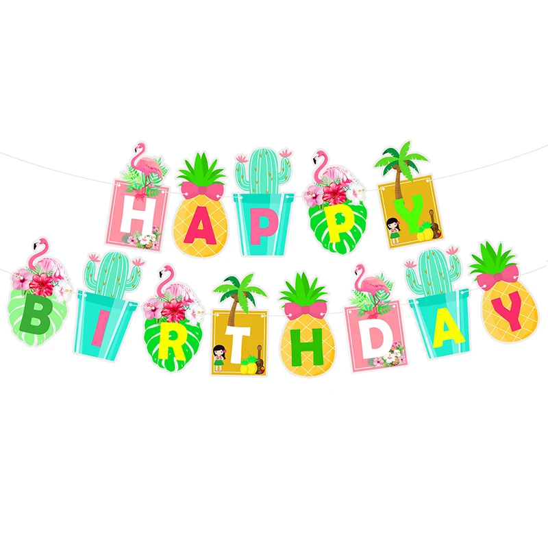 Summer Birthday Flamingo Pineapple Aloha Letter Cake Toppers Party Decorates Cupcake Topper for Hawaiian Tropical Wedding Party