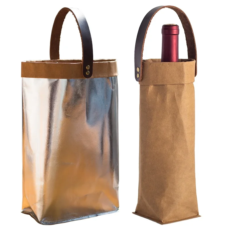 

Washed Kraft Paper Wine Bag Single Double Bottle Cooler Environmental Protection Thick and Wear-resistant