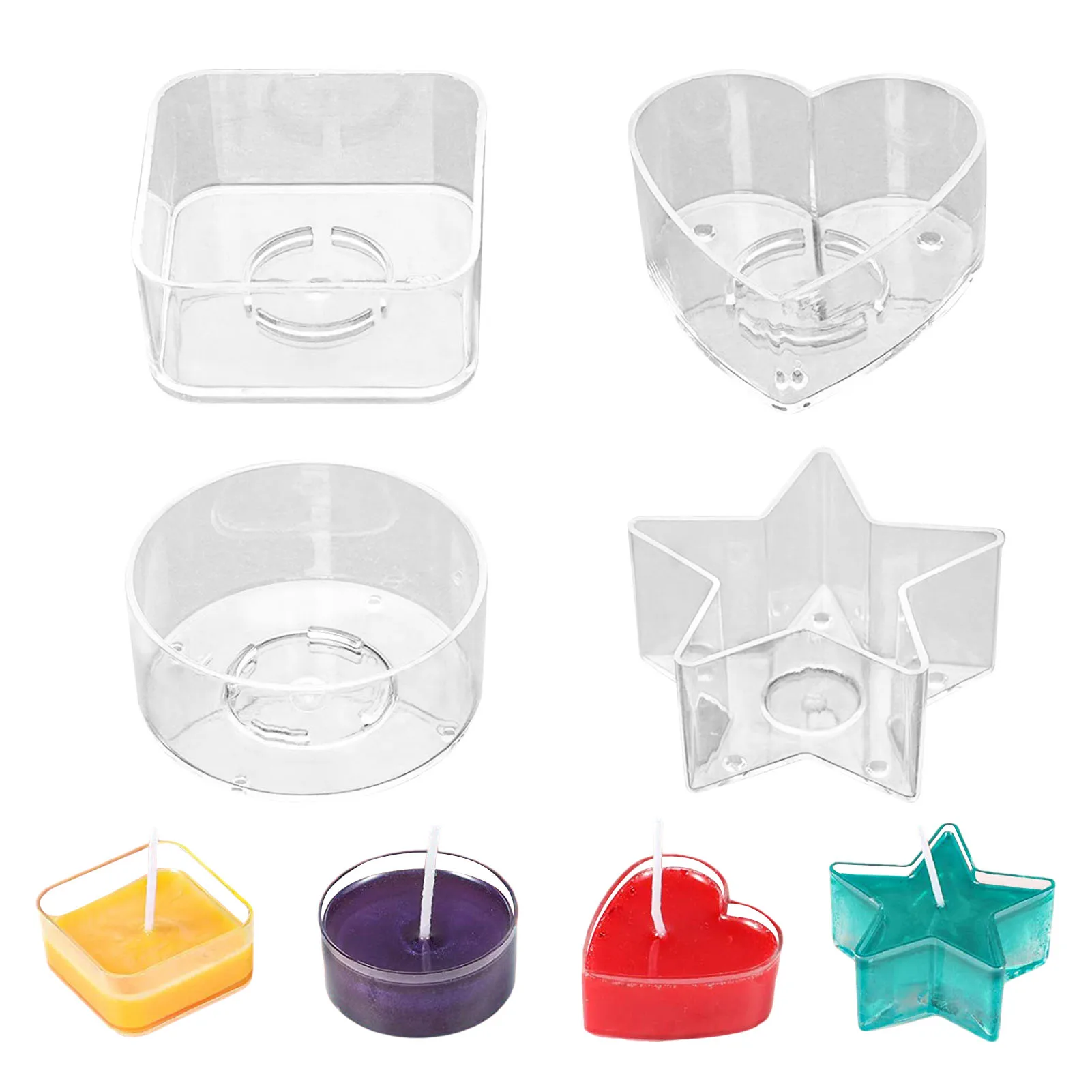 20pcs Handicraft Acrylic Candle Container Styled Square Round Star Heart Shaped Transparent Candle Holder For Candle Making