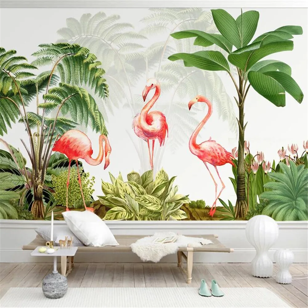 

Milofi flamingo plant hand-painted modern minimalist large mural wallpaper TV background wall decorative painting