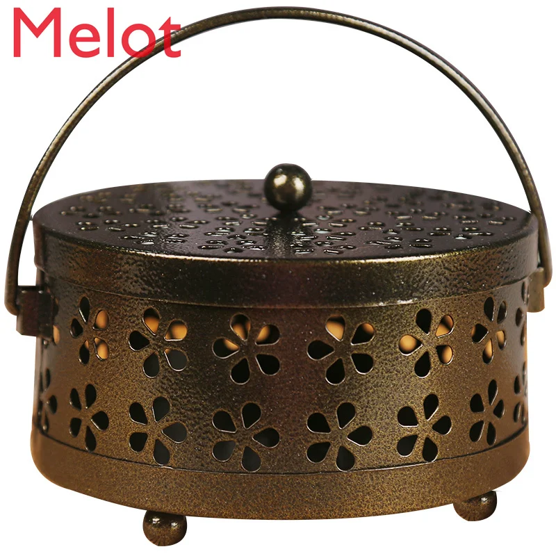 Antique with Lid Mosquito Smudge Box Plate Rack Fire Safety Household Outdoor Portable Hollow Aromatherapy Sandalwood