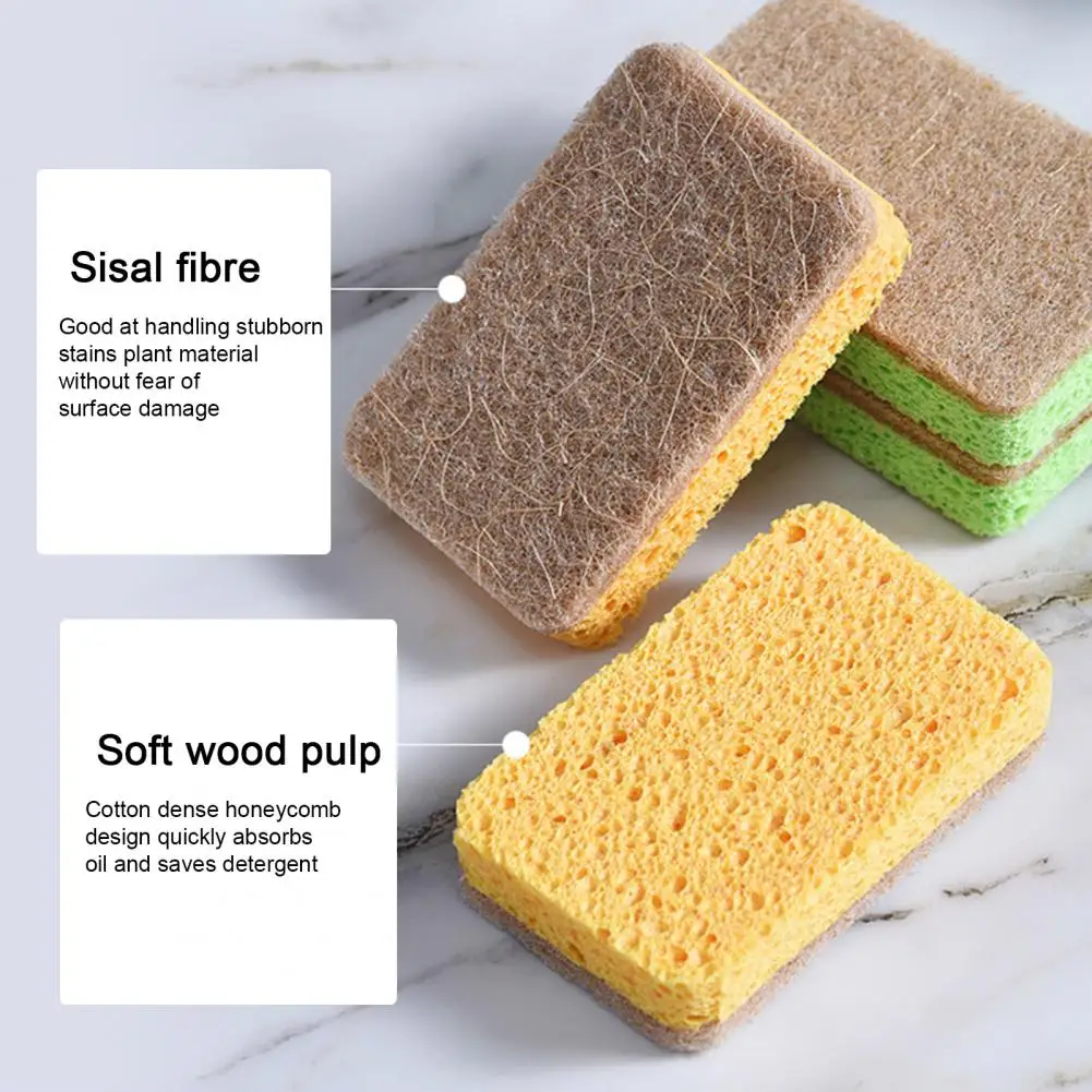 5 Pcs Dishwashing Pad Oil-resistant Cleaning Sponge Reusable Safe Cotton Pulp Tools Gadgets Kitchen Accessories кухня аксессуары