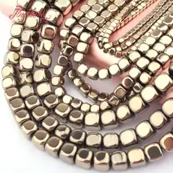 Perles cube en hématite or clair, 2,3,4,6mm, 15 pouces, pour bricolage, breloques, accessoires, collier, bracelets, bijoux exécutifs