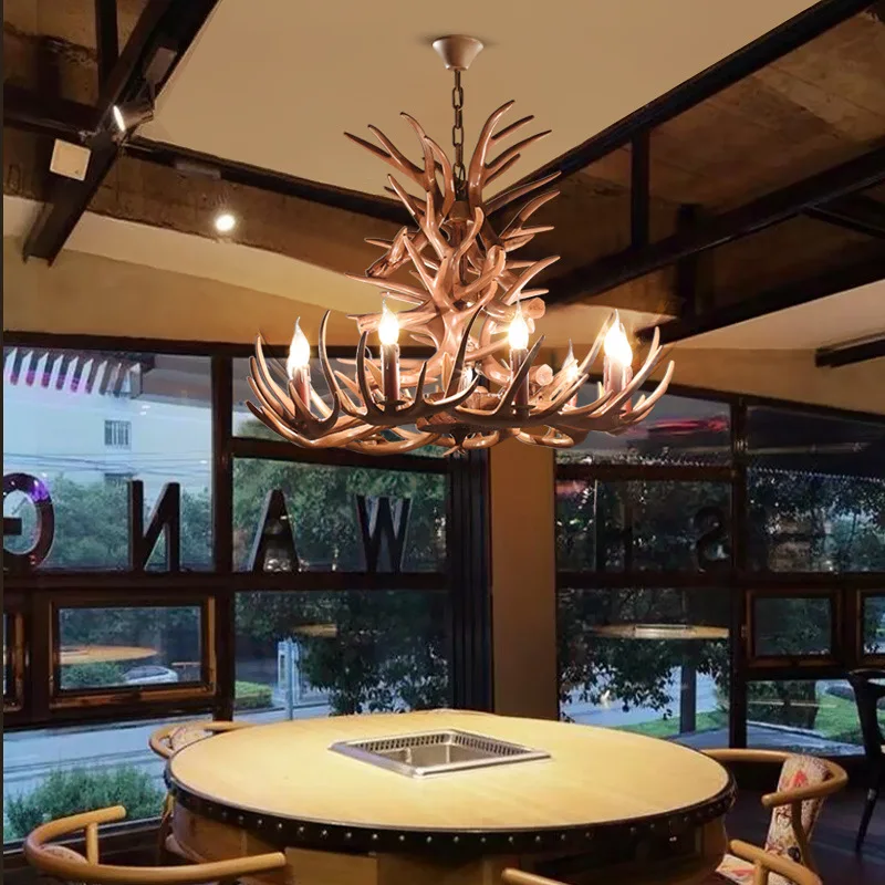 الرجعية شمعة الثريا الراتنج قرن الوعل ضوء مطعم بار الأبيض E14 الاسكندنافية مصباح ديكورات منزلية الراتنج الثريا