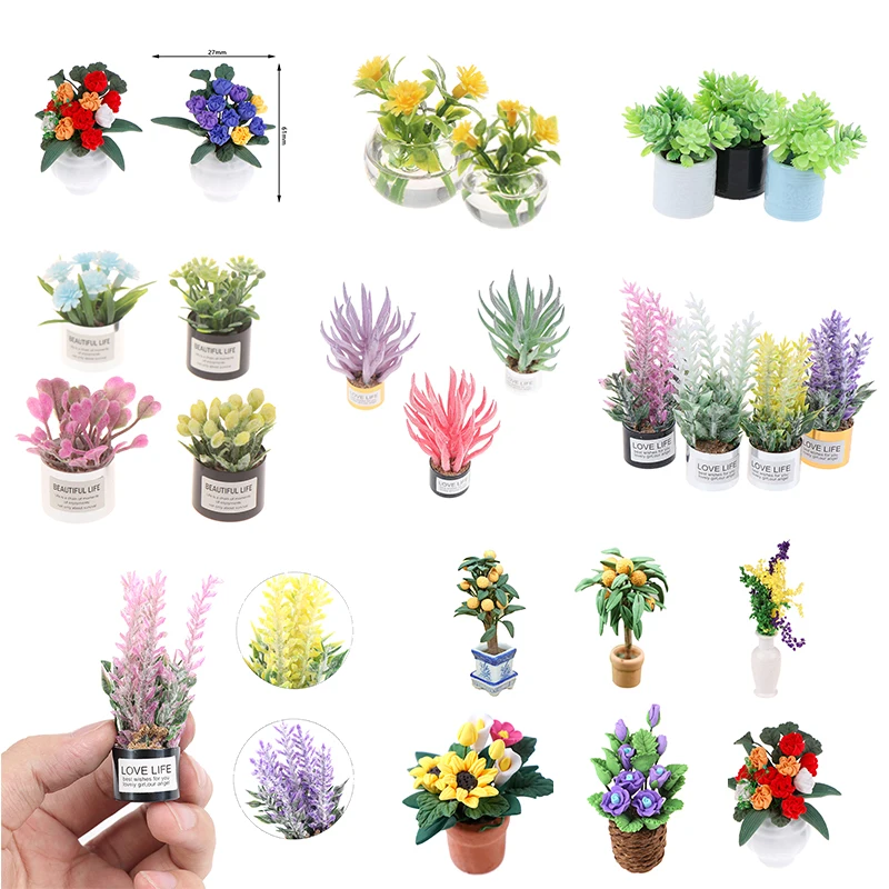 Fleur Miniature en Pot pour maison de poupée 1:12, plante verte en Pot, meubles de maison de poupée, décoration de maison, Simulation de plantes en Pot, jouet pour enfants