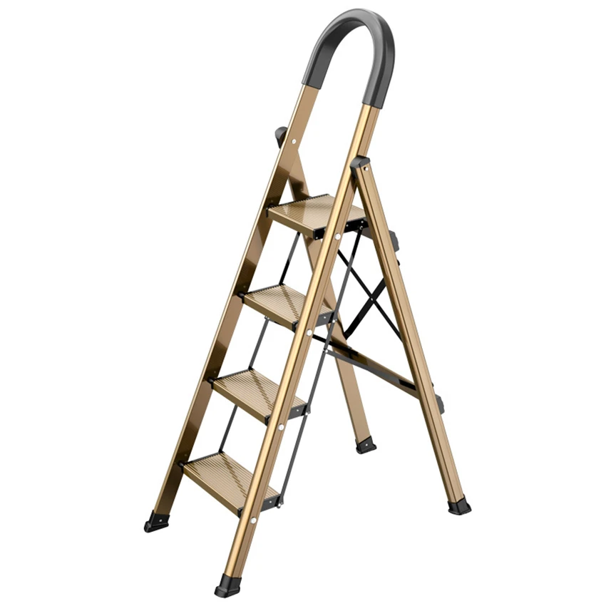 Escalera de espiga multifuncional para el hogar, escalera plegable de aleación de aluminio grueso, ligera, de 4 escalones, H001-20