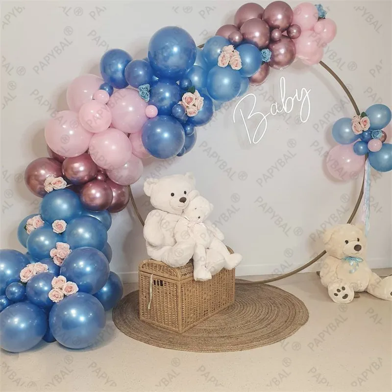 

82pcs Blue Pink Balloons Arch Garland Kit Chrome Rose Gold Latex Balloon For Baby Shower Kids Birthday Party Decoration Globos