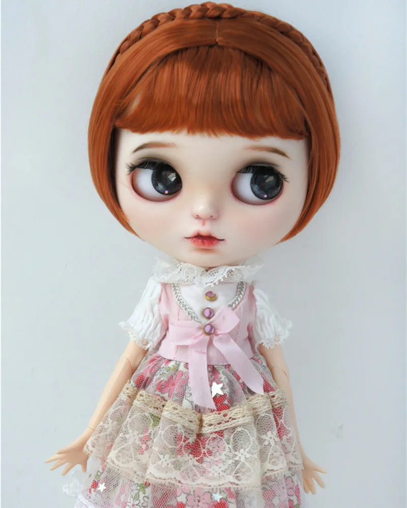 【Jusuns jjd620 8-9 polegada 9-10 polegada curto bobo corte com trança banda sintética mohair bjd peruca 1/3 sd blythes boneca acessórios