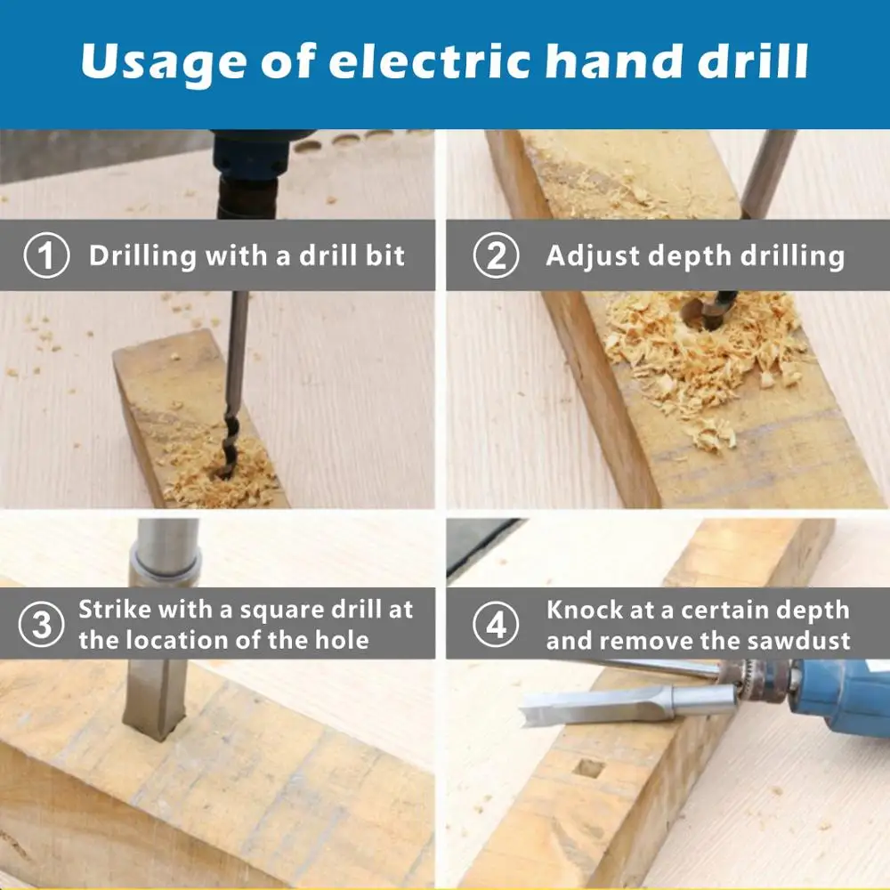 6-25mm Twist Square Hole Drill Bits Saw Auger Mortise Chisel Wood Drill Bit Woodworking Tools Kit For DIY Wood Carving Furniture