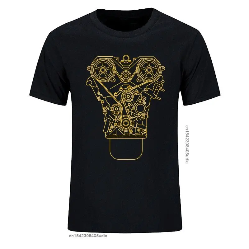 Men Tshirts Cotton Brand New Engine Design T Shirt Black Summer Tee Shirt for Men