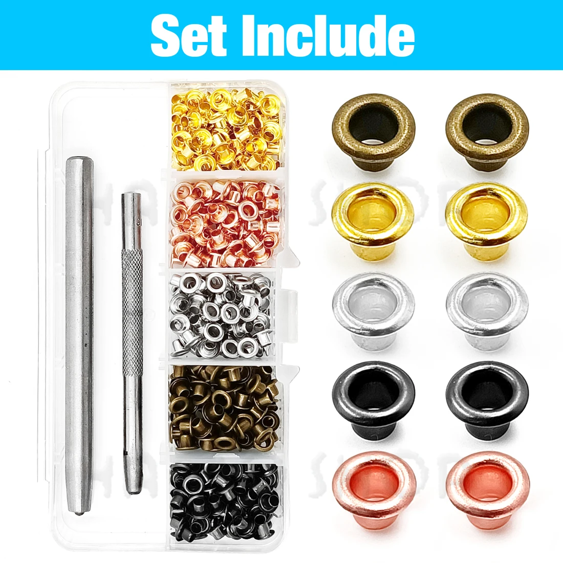 200pcs Metal Eyelet Gromment Kit Eyelet Punch Install Tool Set With Storage Box For LeatherCraft Shoes Belt Cap Bag Tags Clothes