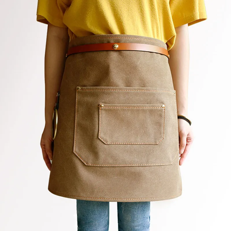 Canvas Denim Waist Apron Leather Strap Barber Hairdresser Florist Manicure Work wear Barista Bartender Pastry Chef Uniform E38