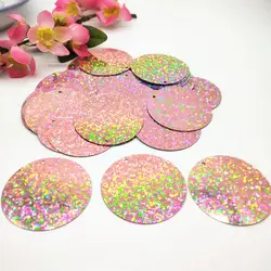 50g 40mm Flat Round Sequins For Crafts Sewing Accessories With 1 Side Hole Laser Pink Champagne