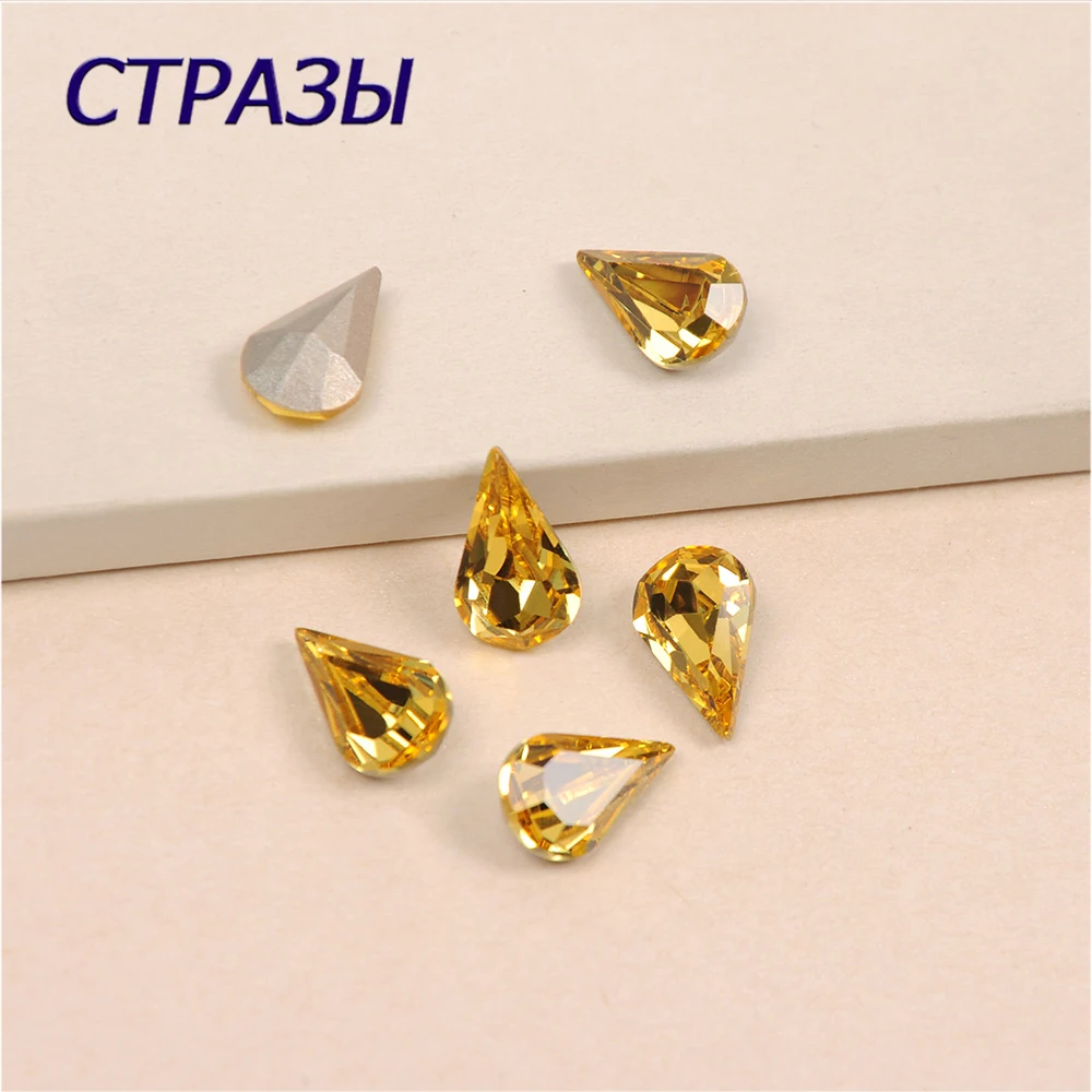 

4300 Strass Teardrop Light Topaz Strass crystal sew on rhinestones for bags,garment,shoes,Wedding dress Jewelry decoration