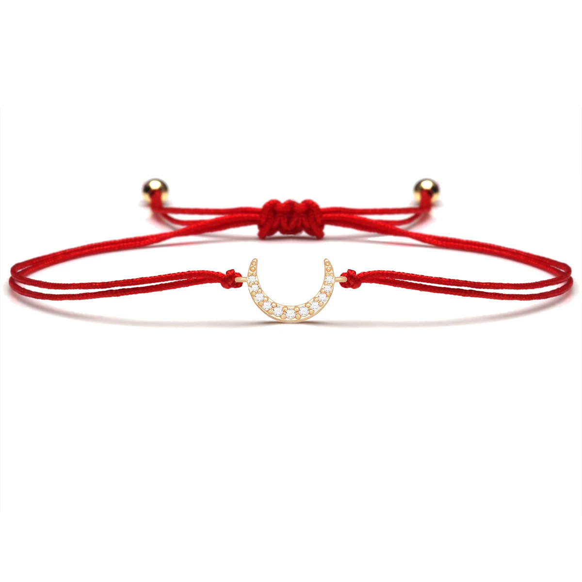 Cubic Zirconia Stones Brass Cute Crescent Moon Charm Bracelet Women Lead By Intuition Star Red String CZ Handmade Jewelry Gift