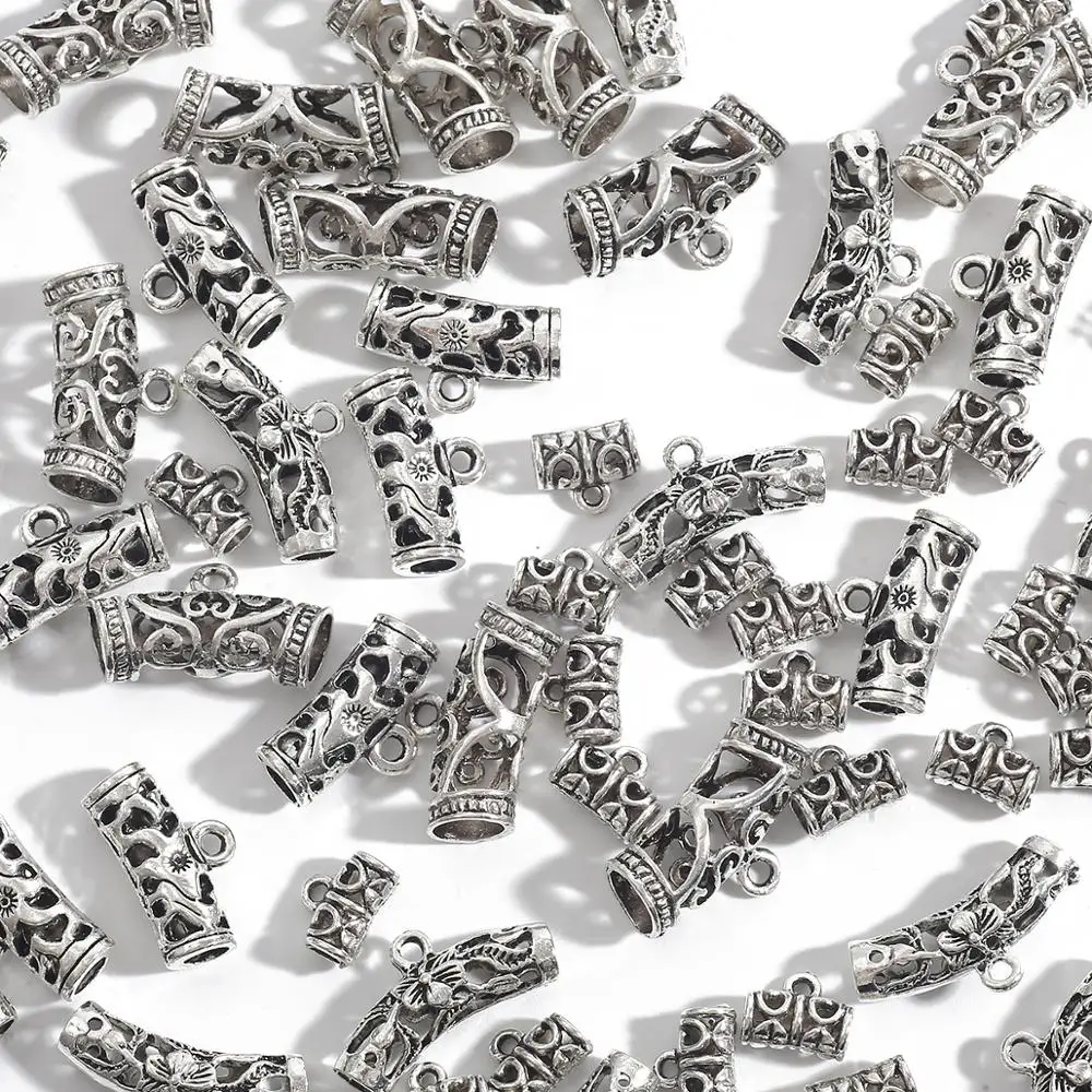 Hot Sale 3-100pcs/lot Antique Silver Plated Bending Curved Tube Beads Charms Pendant Connector For DIY Bracelet Jewelry Making