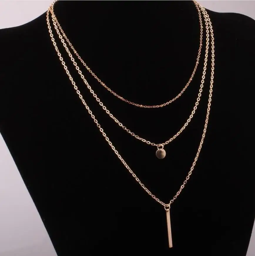 المرأة العصرية 3 في 1 الطبقات المختنق القلائد الفولاذ المقاوم للصدأ عملة شريط عمودي قلادة هدايا حفلة عيد ميلاد مجوهرات S2153 #6