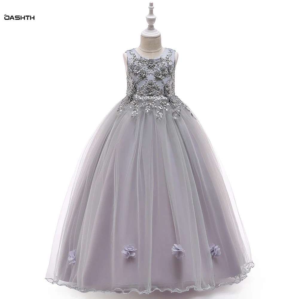 

OASHTH Children's clothing new children's princess dress girls flower beading catwalk dress piano costumes