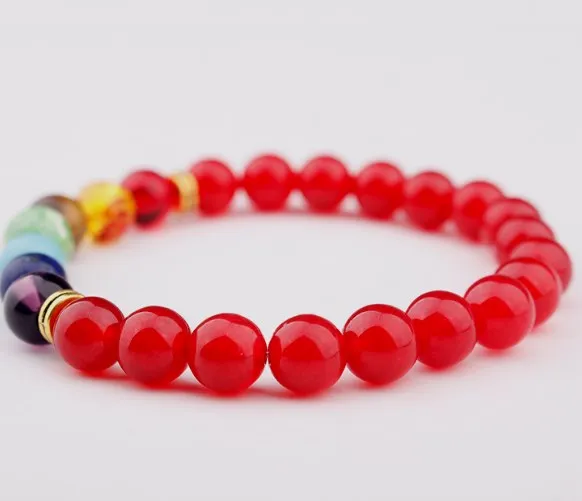 8mm red  multicolor Agate Onyx Chakra Healing Reiki Buddha Yoga Bracelet elastic adjustable Volcanic Stone Bangles jg34km