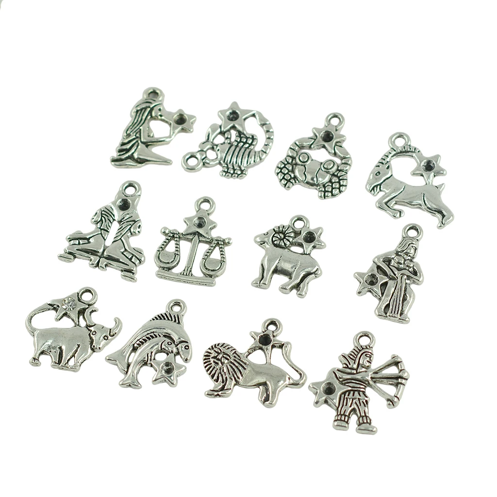 24 pcs 2 sets Tibetan Silver Constellation Star Horoscope Zodiac DIY Charm Jewelry Making