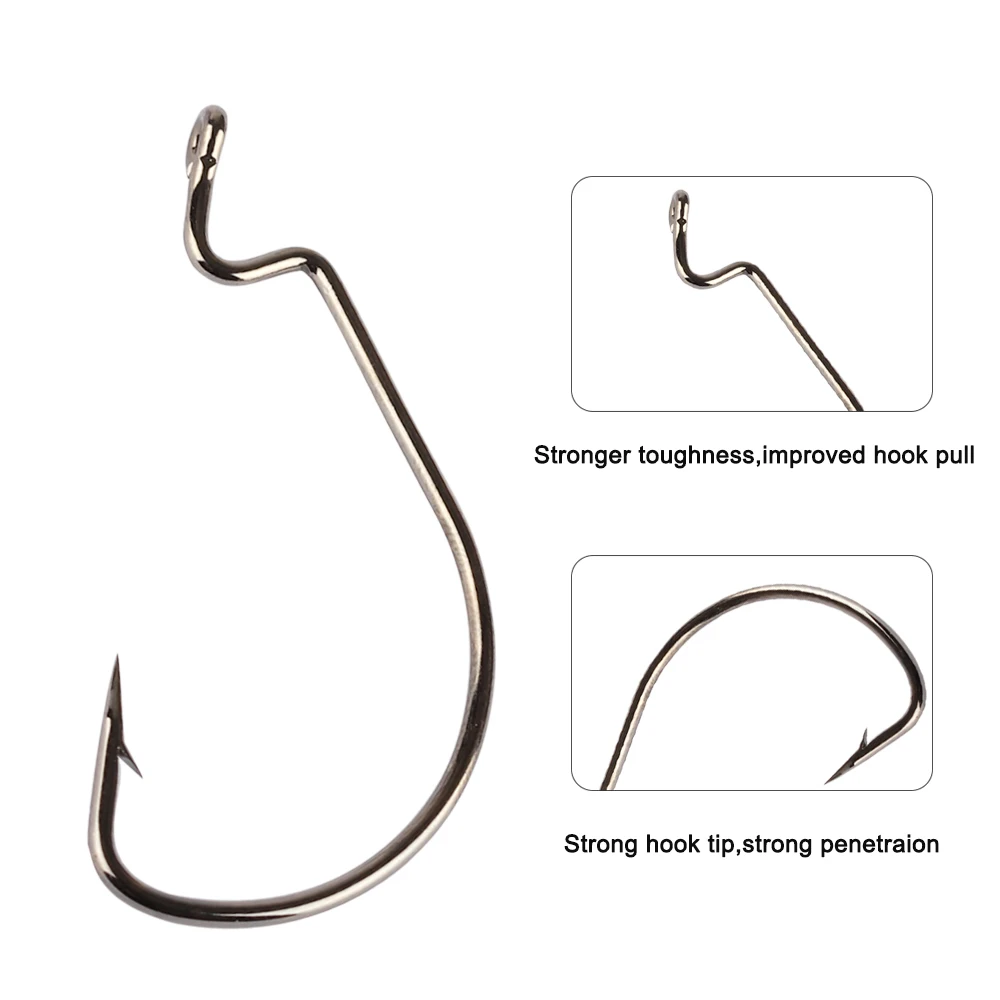 20pcs/lot Texan Hooks High Carbon Steel Offset Hook Karpervissen Fishhooks Lure Softjerk 8#~-5/0 Anzuelos Pesca Fishing Tackle