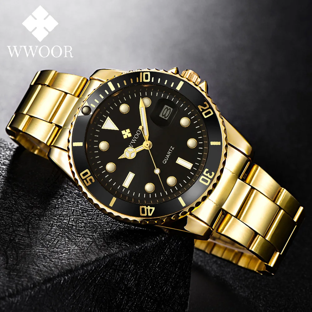 Wwoor relógio de luxo para homens quartzo aço inoxidável à prova dwaterproof água luminosa relógios masculinos moda esportes data relógio masculino reloj hombrer