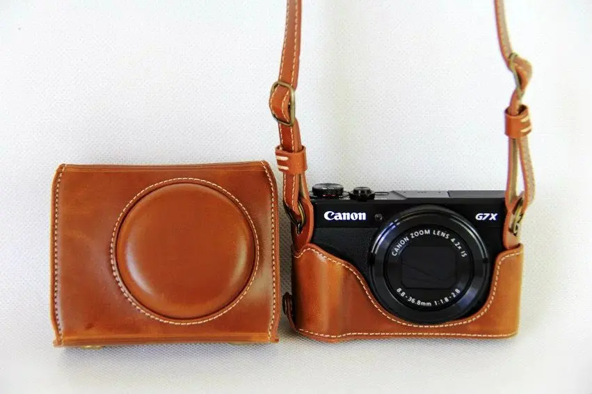 New Luxury PU Leather Camera Case Bag For Canon Powershot G7X-2 G7X II  G7X III G7X Mark 3 Cover With Strap Open Battery Design