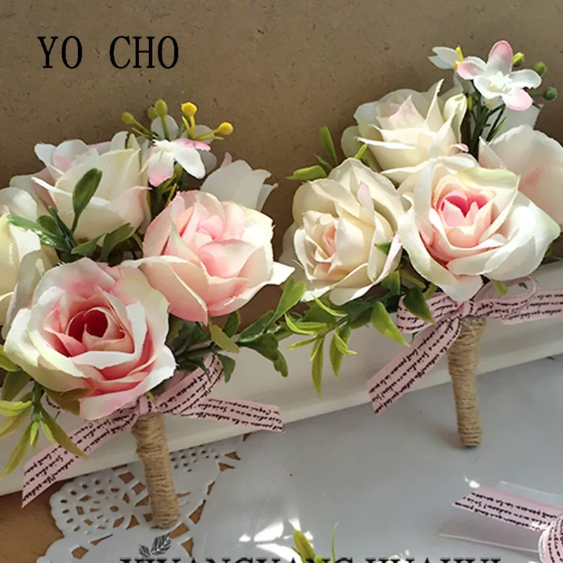 Yo cho Silk Groom Boutonniere kwiaty Boutonniere ślub stanik bransoletka druhny ślubne staniki i broszki Boutonniere