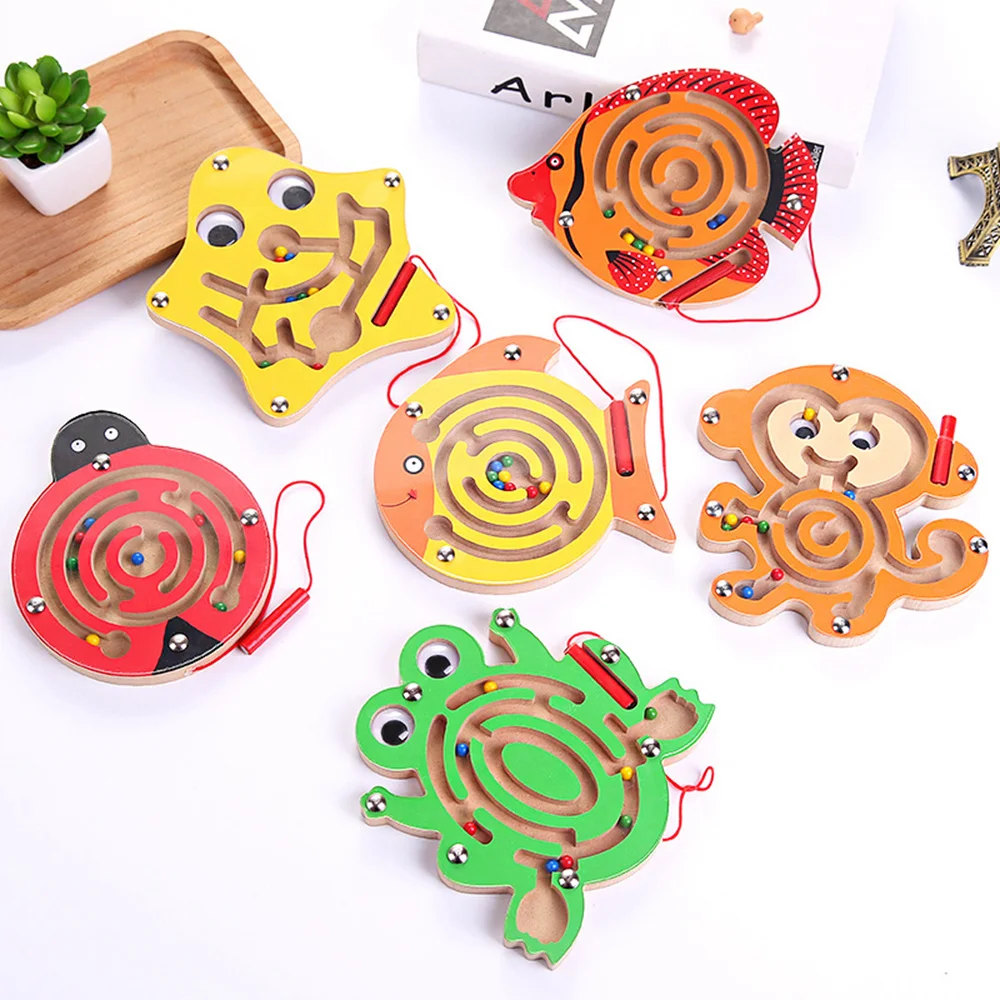 

Cartoon Animal Maze Magnetic Pen Puzzle Board Kids Montessori Educational Wooden Toys For Children Brain Teaser Balance Game