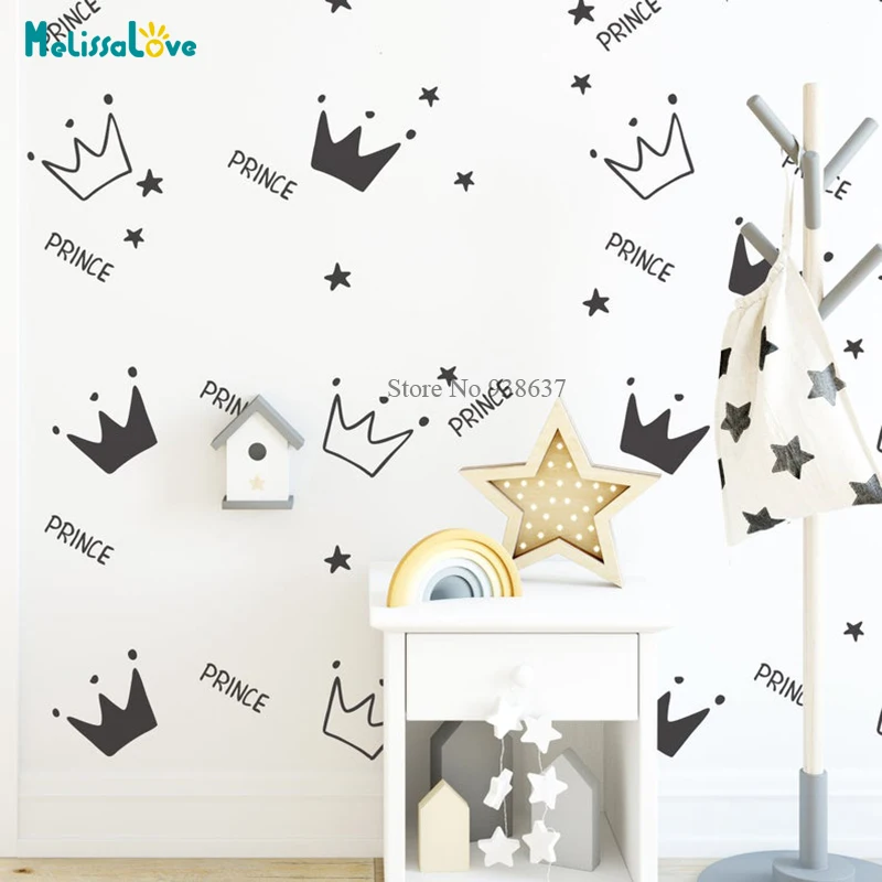 64 pcs/set Crown And Star Wall Sticker Prince King Baby Room Decal Nursery Removable Vinyl Wall Stickers Waterproof BB665