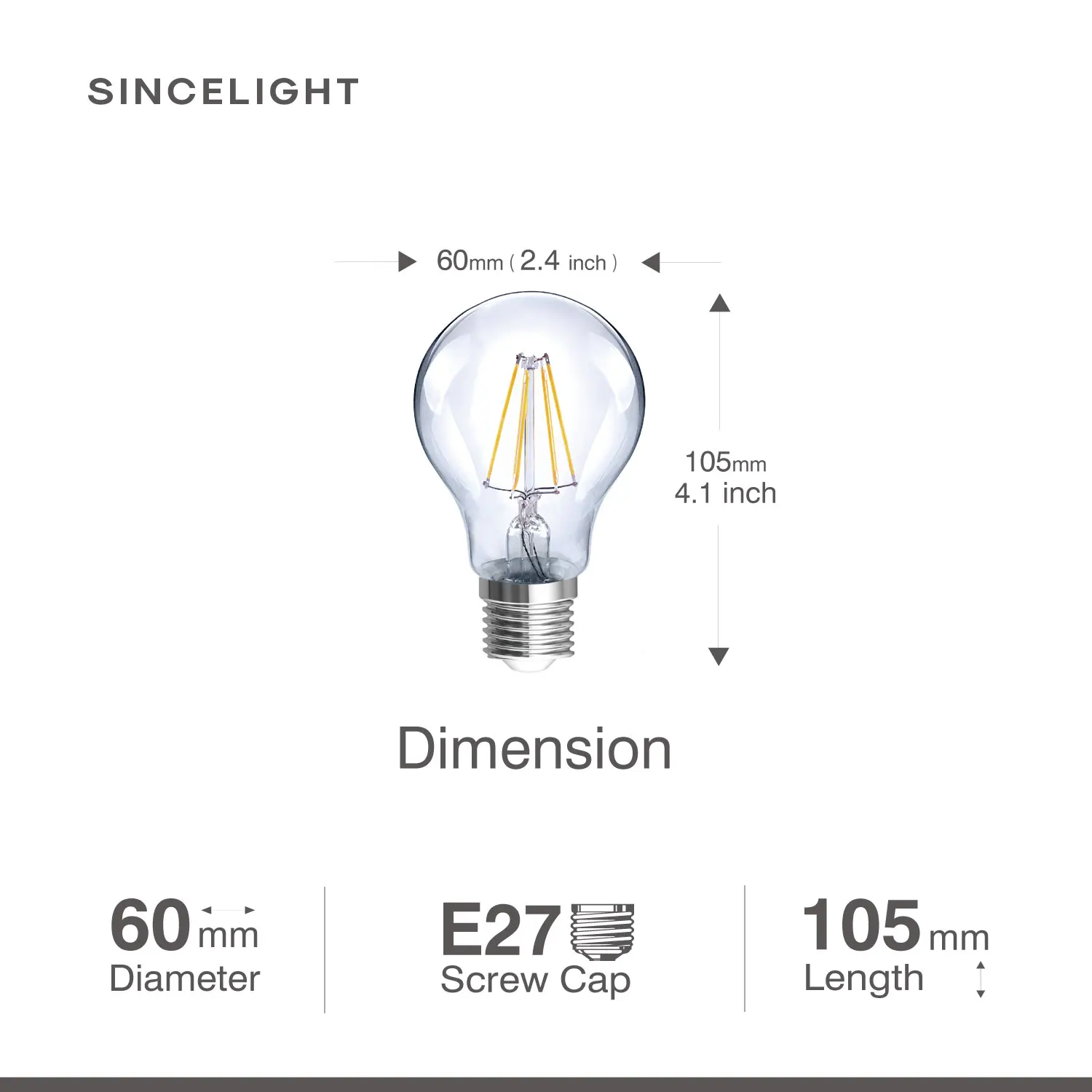 Pack of 6,E27 LED Vintage light bulb with 5W,2700K(Non-Dimmable/360° Beam Angle/Edison Filament/Retro bulb)Clear Glass