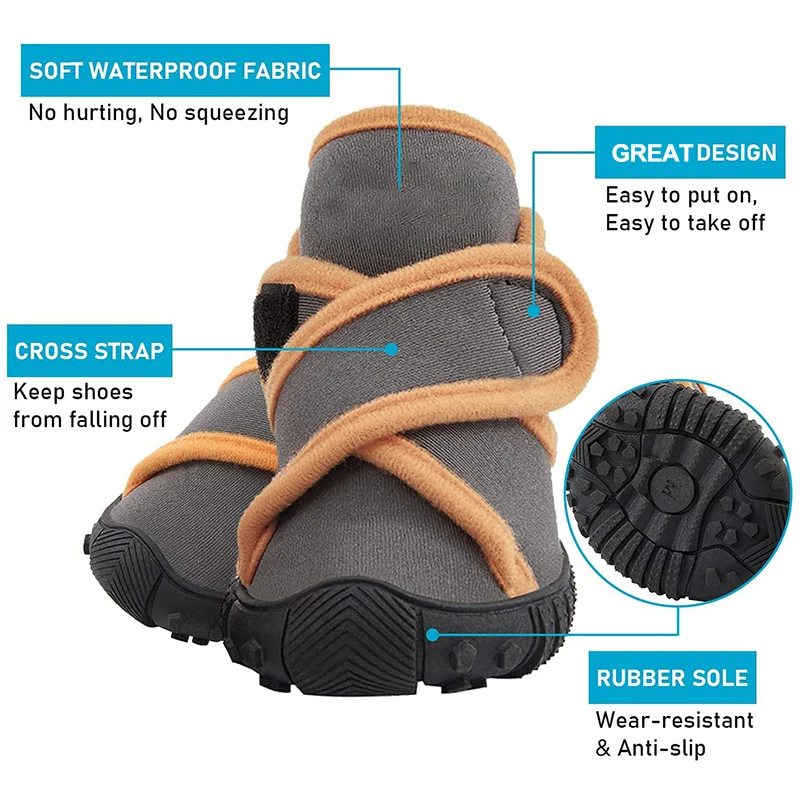 Benepaw Soft Dog Shoes Waterproof Shoes Sturdy Anti-Slip Adjustable Cross Straps Pet Boots For Walking Standing Hiking Running