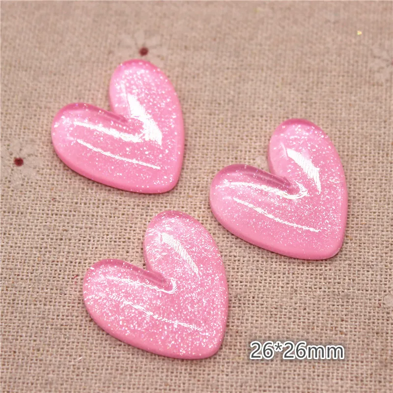 10pcs Kawaii Resin Glitter Red/Pink Heart Flatback Cabochon Home Decoration Charm Craft DIY Accessories,26*26mm