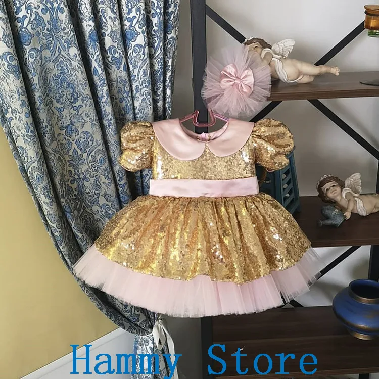 2019 Xmas Dress Fancy Toddler Girl Wedding Dress Birthday Pageant Sequins Bowknot Tutu Dress Christmas Party