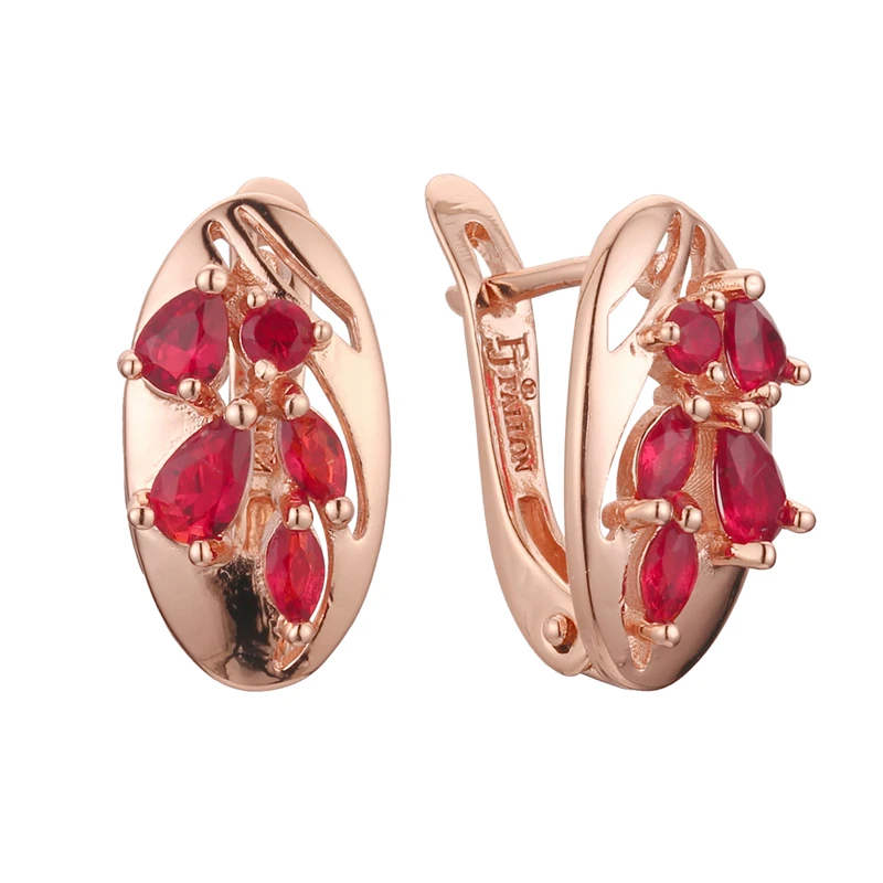 New Fashion Jewelry Sets  Rose 585 Gold Color Anniversary Jewelry Red Stone Earrings Jewelry Set