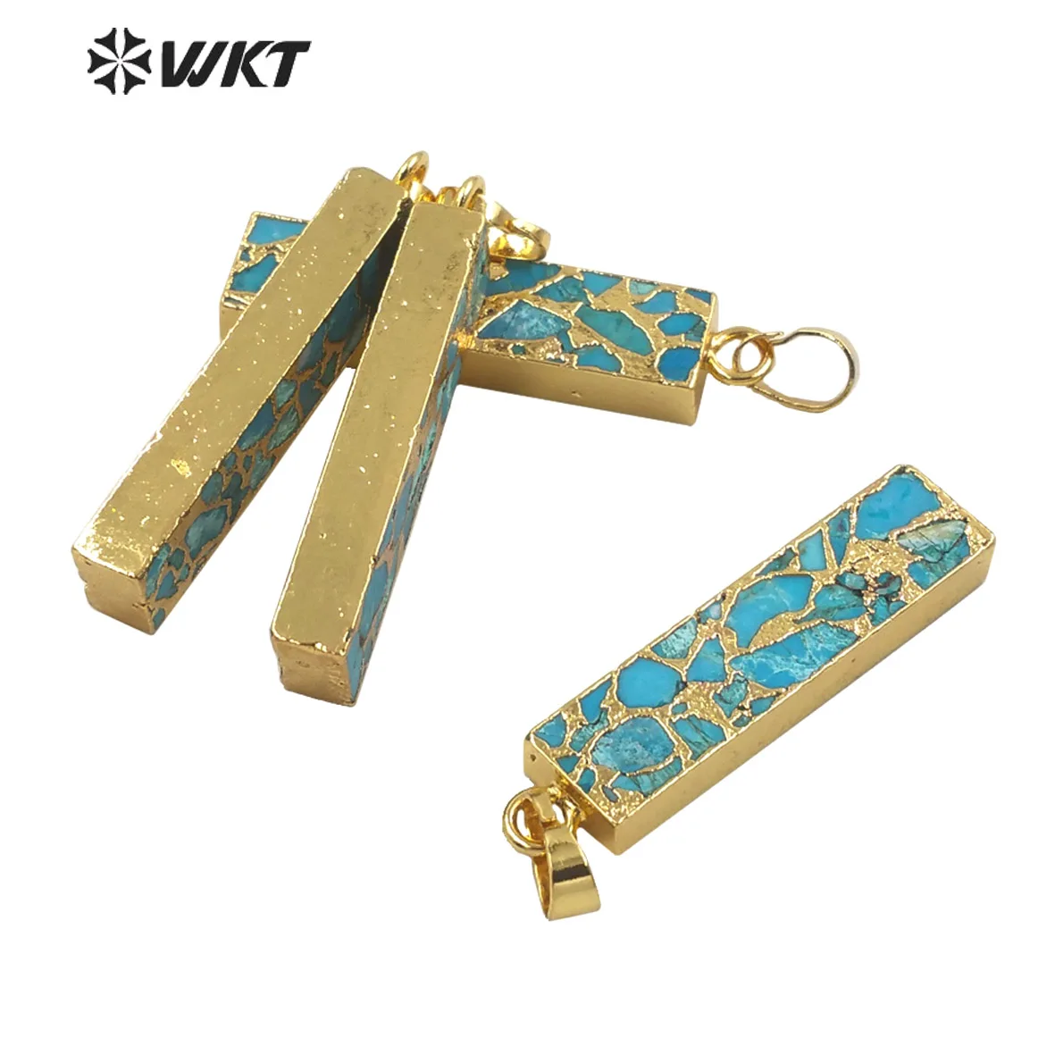 WT-P1697 Procurement long  Natural  copper turquoises  pendant old plated Rectangle pendant simple square blue stone pendant