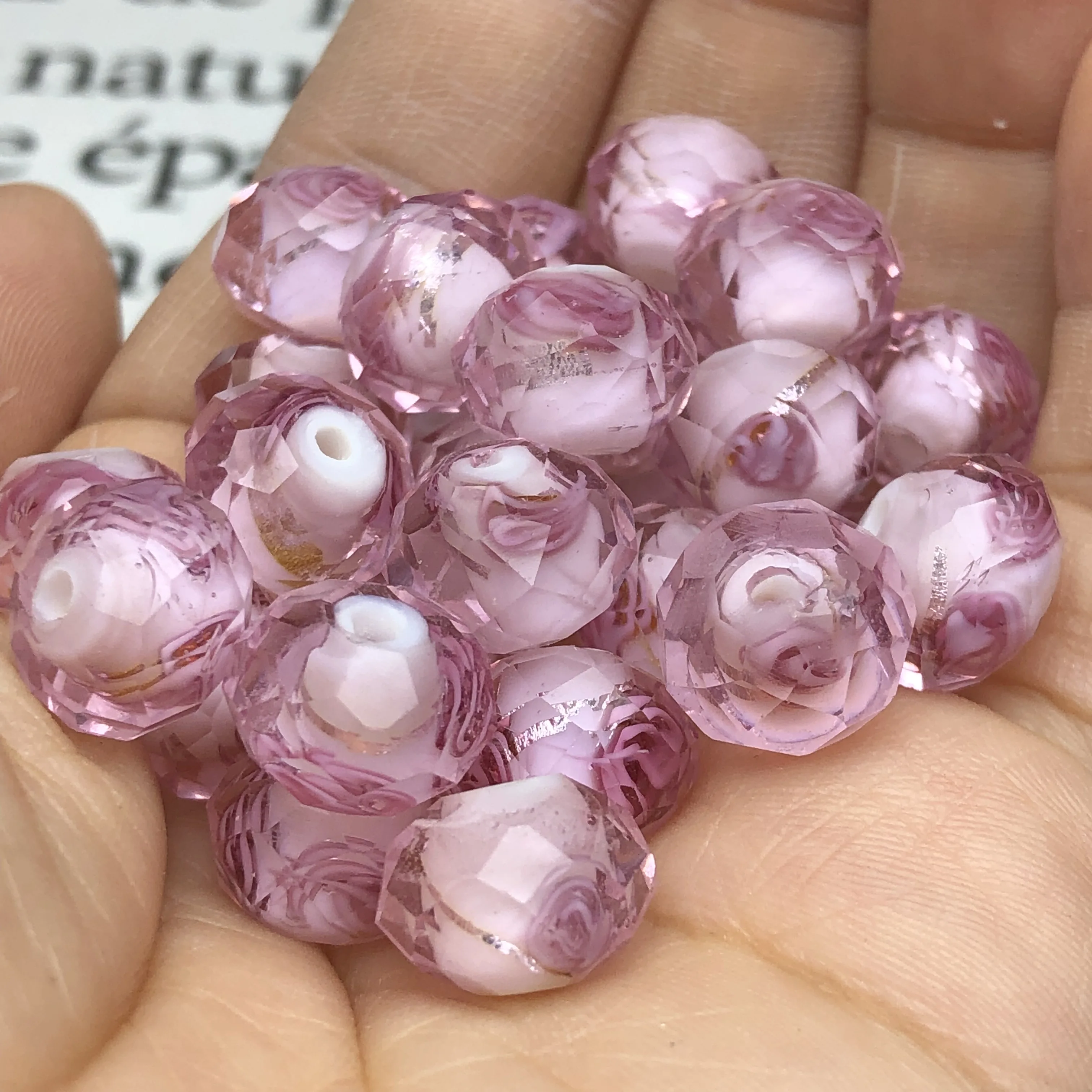 12MM Large Murano Pink Transparent Flower Lampwork Crystal Glass Faceted Rondelle Beads For jewelry Making Diy Accessorie Earing