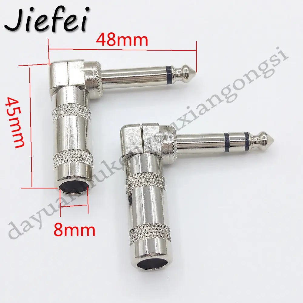 1Pcs Brass 6.35mm Jack Microphone plug Connector Right Angle Male Assembly 6.3mm mono / stereo Nickle plating Audio Plug