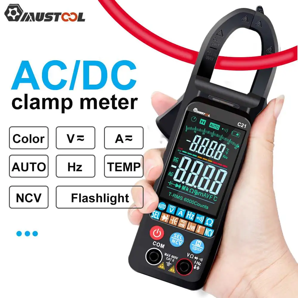 MUSTOOL C21 Digital Clamp Meter AC/DC Current Voltage Color Screen NCV 6000 Counts True RMS Automatic Measurement Multimeter