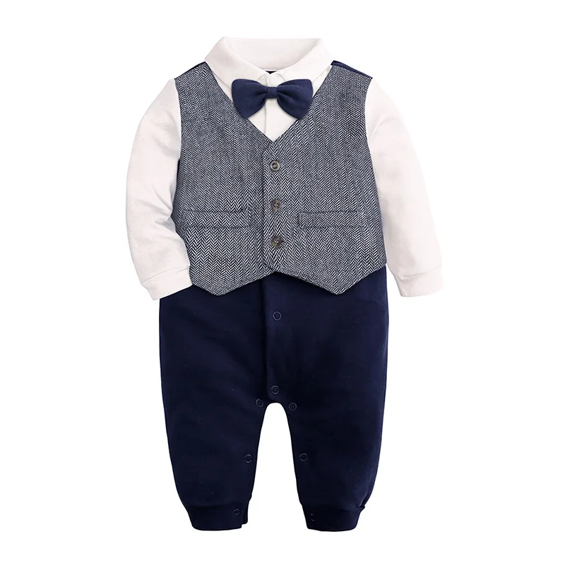 Hooyi Boys Clothes Formal Tuxedo Jumpsuit Gentleman Rompers Infant Vest Bow Ties Wedding Ceremony Suits Boys Top Quality Shirts