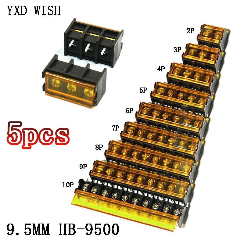 5pcs HB9500 Lid Barrier Terminal 9.5MM Pitch 30A High Current Connectors Barrier Blocks HB-9500 2/3/4/5/6/7/8/9/10Pin Connector