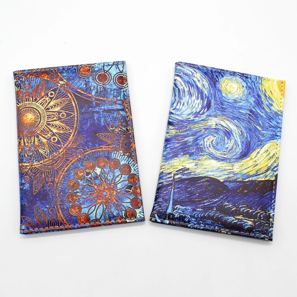 

Exquisite Art Style Passport Protective Cover Van Gogh Starry Sky Women Leather Passport Holder Men Travel ID Passport Wallet