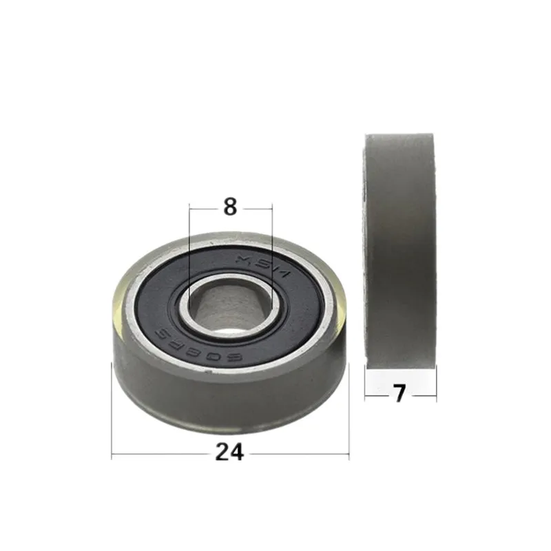 10pcs/50pcs 8*24*7mm Polyurethane PU 608 608-2RS Low Noise Roller Bearing Friction Pulley Soft Rubber 8x24x7mm