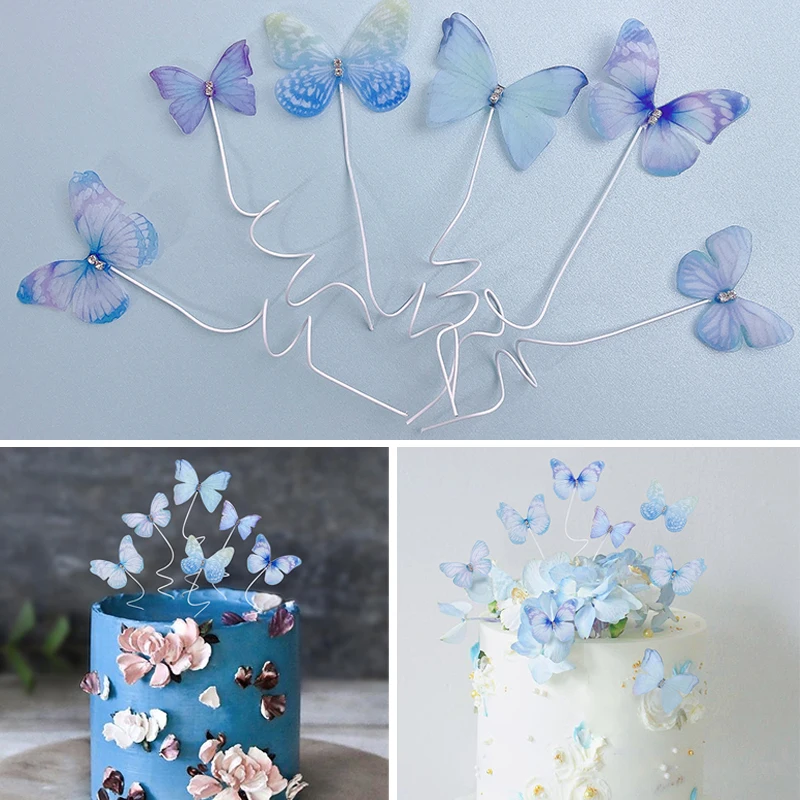 3D Butterfly Cake Topper, DIY Cupcake Decoration para meninas, rosa e azul, aniversário e adulto, festa de casamento